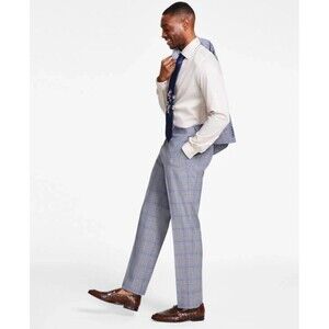Tayion Collection Men's Grey/blue Classic Fit Plaid Suit Pants 44W 30L